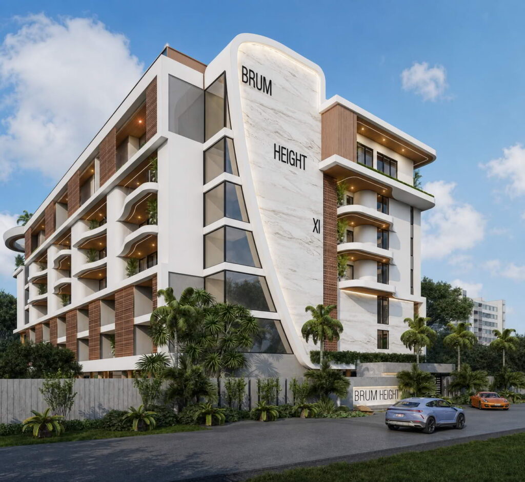 Exterior architectural render of Brum Height 11 in Central Lekki Estate