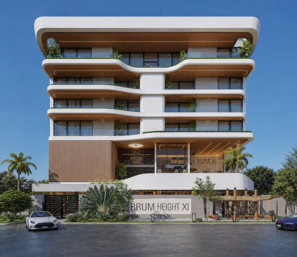 Exterior architectural render of Brum Height 11 in Central Lekki Estate