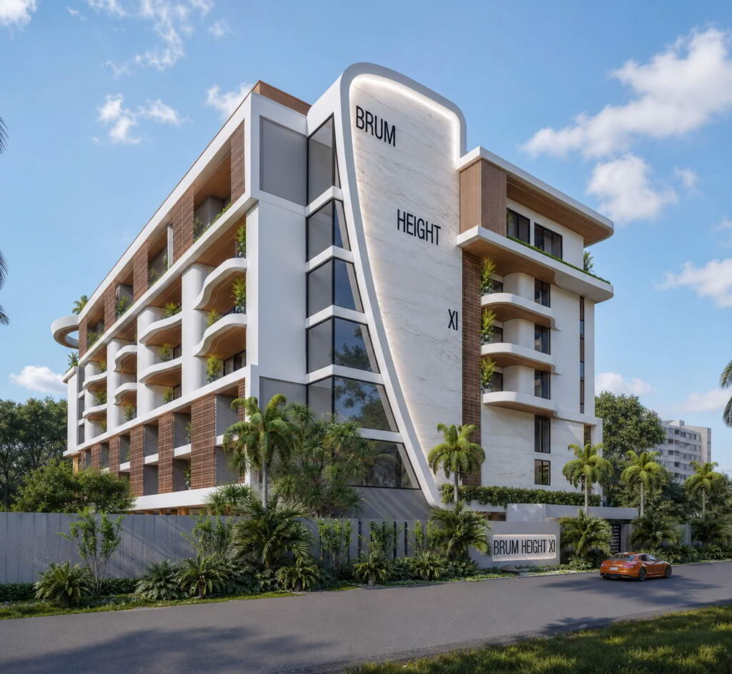 Exterior architectural render of Brum Height 11 in Central Lekki Estate