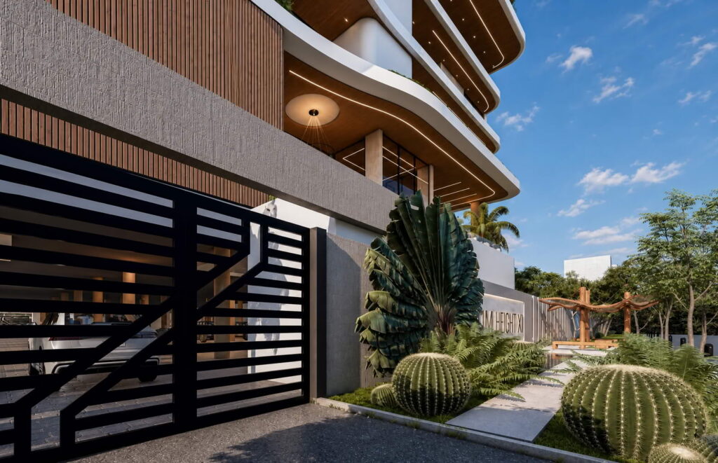 Exterior entrance and balcony view at Brum Height 11
