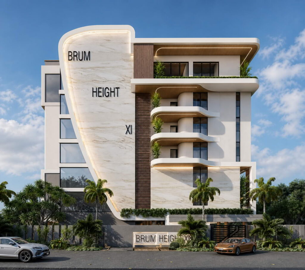 Exterior architectural render of Brum Height 11 in Central Lekki Estate