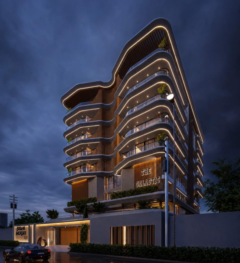 Exterior architectural render of Brum Height 12 - The Galactic in Victoria Island