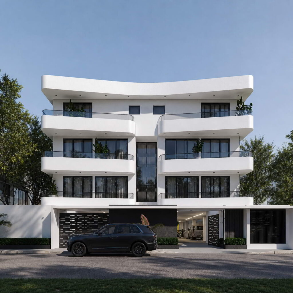 Front exterior render of Brum Height 3 in Lekki Phase 1