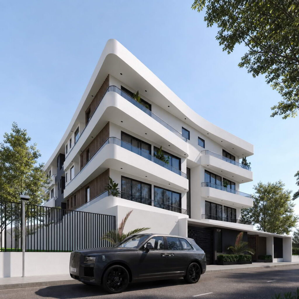 Street-facing exterior render of Brum Height 3 in Lekki Phase 1