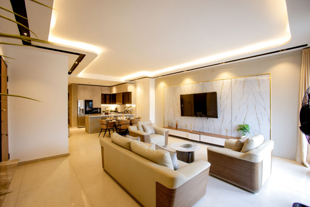 Living area and fitted kitchen interior at Brum Height 7