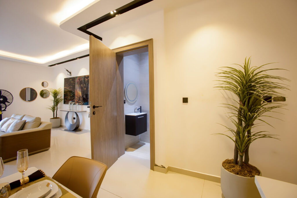 Living area and fitted kitchen interior at Brum Height 7
