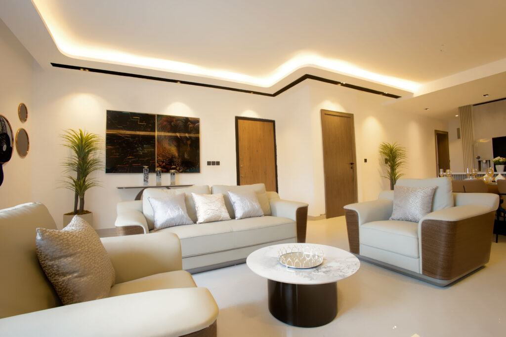 Living area and fitted kitchen interior at Brum Height 7