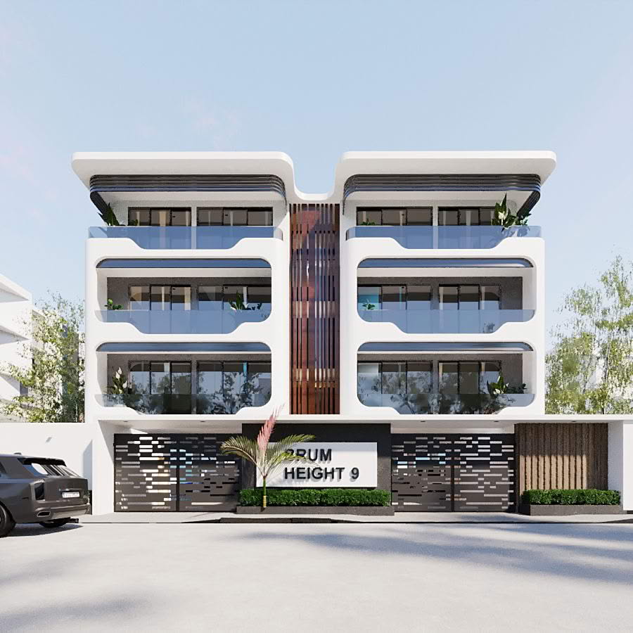 Brum Height 9: front elevation with the development name at the entrance