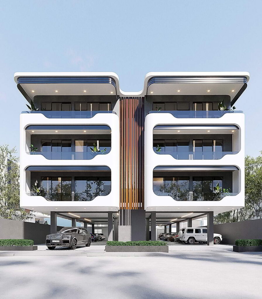 Brum Height 9: street-side perspective of the building and balcony frontage